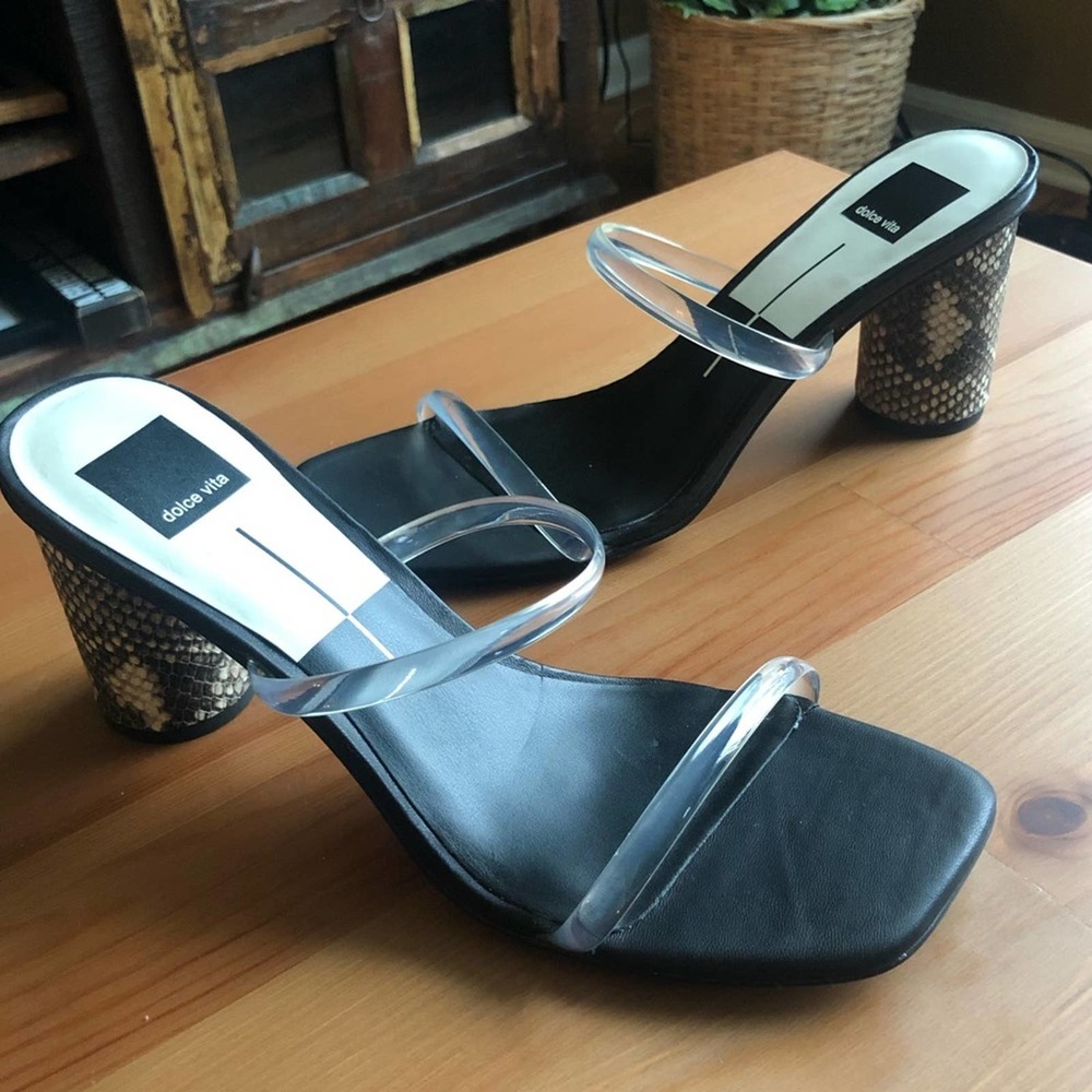 Dolce Vita Noles Heels in Black/Snakeskin/Crystal Size 9.5